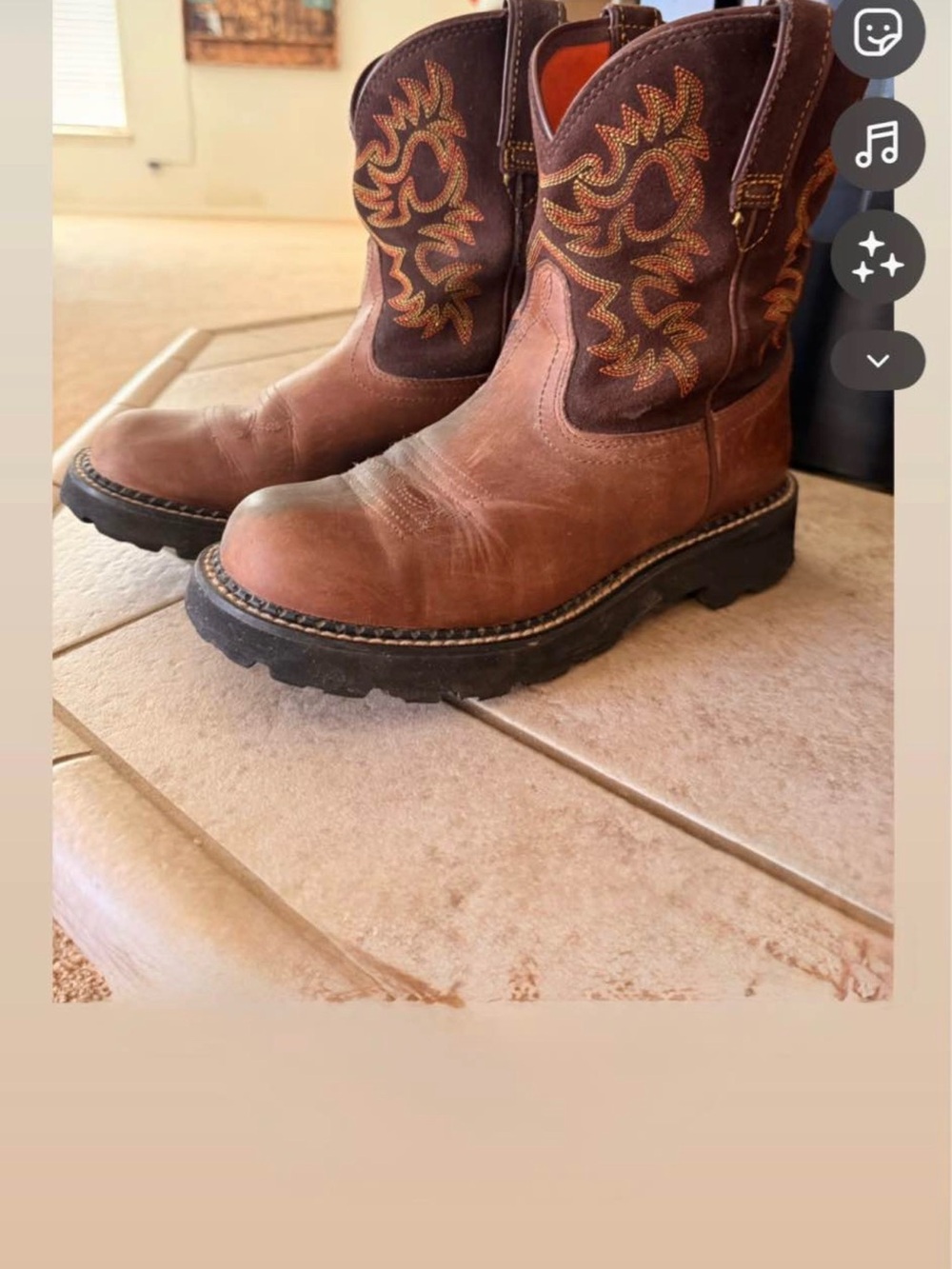 Ariat Brown Leather Western Work Boots with Embroidered Shaft